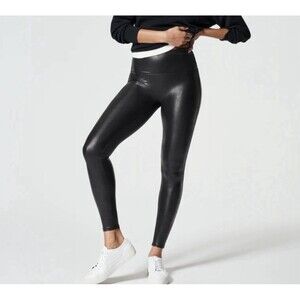 SPANX Black‎ Faux Leather Leggings Petite Women's XL PETITE